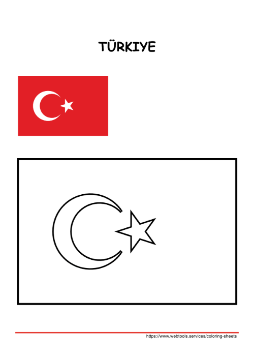 Printable Türkiye Flag Coloring Page