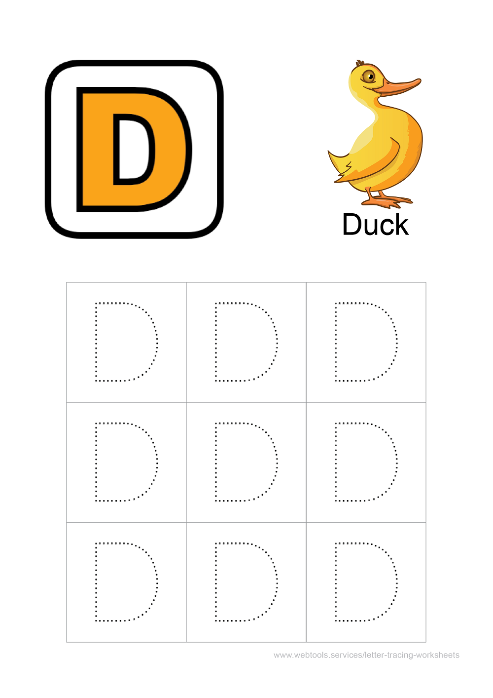 Webtools - English Alphabet 'D' Tracing Sheets