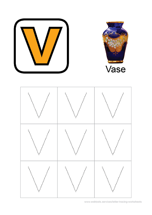 Alphabet 'V' Tracing Sheet PDF