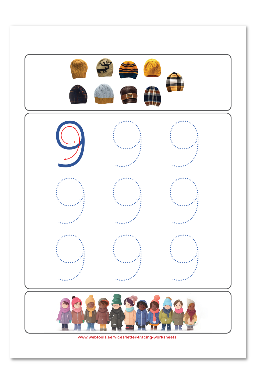 Number 9 Tracing Worksheet | Webtools